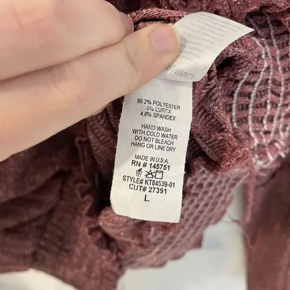 Peach Love California Sparkle Pink Mauve Ribbed Asymmetrical Top Women’s Size L - Picture 5 of 7